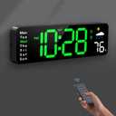 Digital Wall Clock, Digital Clock Large Display with Remote Control, Corded LED Alarm Clocks with Date, Week, Temp, Humidity, Auto DST, Countdown, for Living Room Bedroom Classroom Office (Green)
