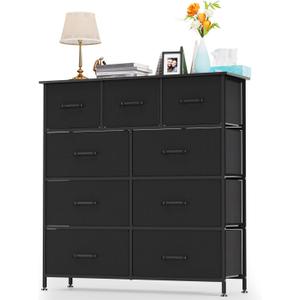 FDW 9-Drawer Fabric Dresser,Sturdy Storage Tower Dresser for Bedroom with Metal Frame,Clothes Organizer Easy-Pull Fabric Bins for Bedroom,Closet,Black FDW 9-Drawer Fabric Dresser,Sturdy Storage Tower Dresser for Bedroom with Metal Frame,Clothes Organizer Easy-Pull Fabric Bins for Bedroom,Closet,Black