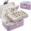 Lolalet 2 Layer Jewelry Box for Teen Girls & Young Women, Jewelry Organizer Case with Bow Clasp and Mirror for Earrings Rings Necklaces Storage, Gift Idea -Purple