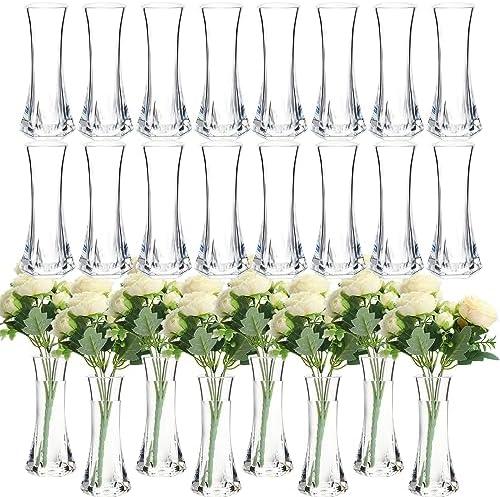 Mumufy 24 Pcs Acrylic Bud Vases Bulk Small Clear Container for Flowers Height Shatterproof Plastic Crystal Bud Vase for Centerpieces Wedding Home Table Decorations Formal Dinners, 15.7" x 11.4" x 6.7"