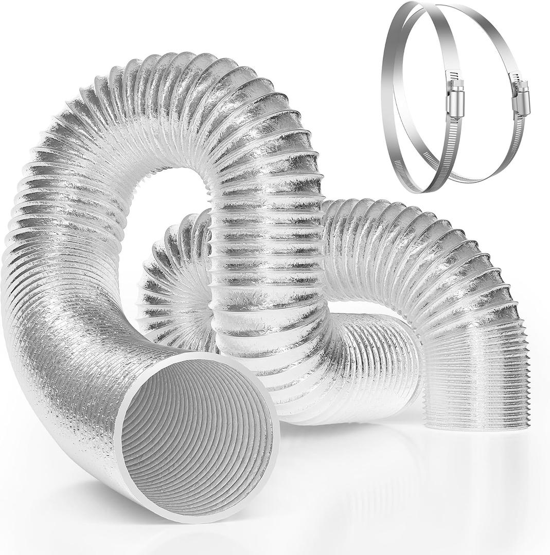 VIVOSUN 8 Inch Flexible Aluminum Ducting for HVAC Ventilation, 25 FT Long Air Duct Hose with 2 Clamps, Multi-Layer Dryer Vent Duct for Heating Cooling Ventilation and Exhaust