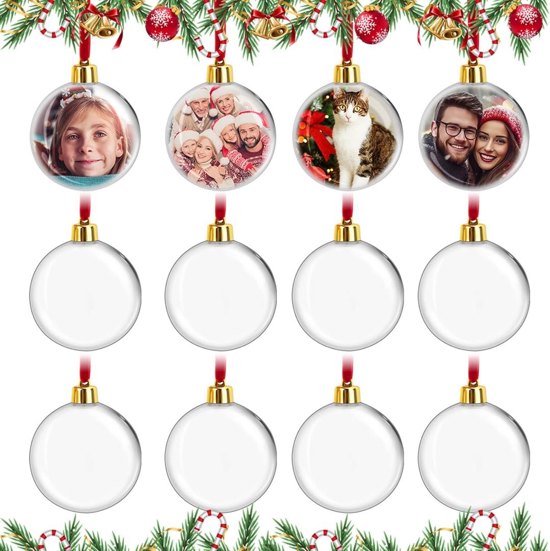 Picture Ornaments for Christmas Tree, 12 Pack Photo Ornaments for Christmas Trees, Picture Frame Ornament, Custom Picture Frame Ornament for Trees, Xmas Gifts for Mom Dad Friends Kids Pets Decorations (Round Style)