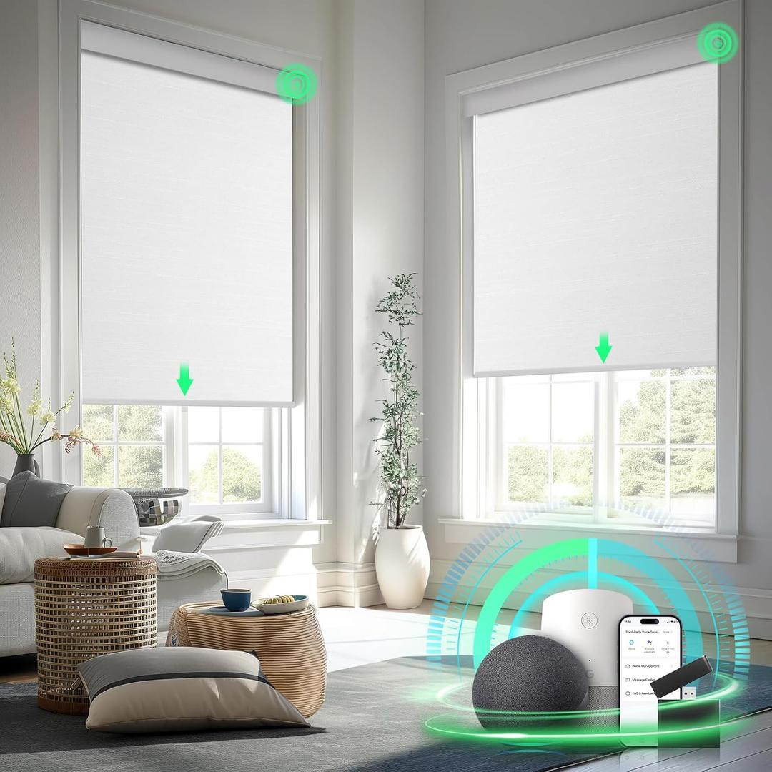 Smart Motorized Blinds with Remote Control, Blackout Roller Shades, Custom Smart Blinds with Valance, Cordless Electric Window Blinds & Automatic Shades(White,38" Wx72 H)