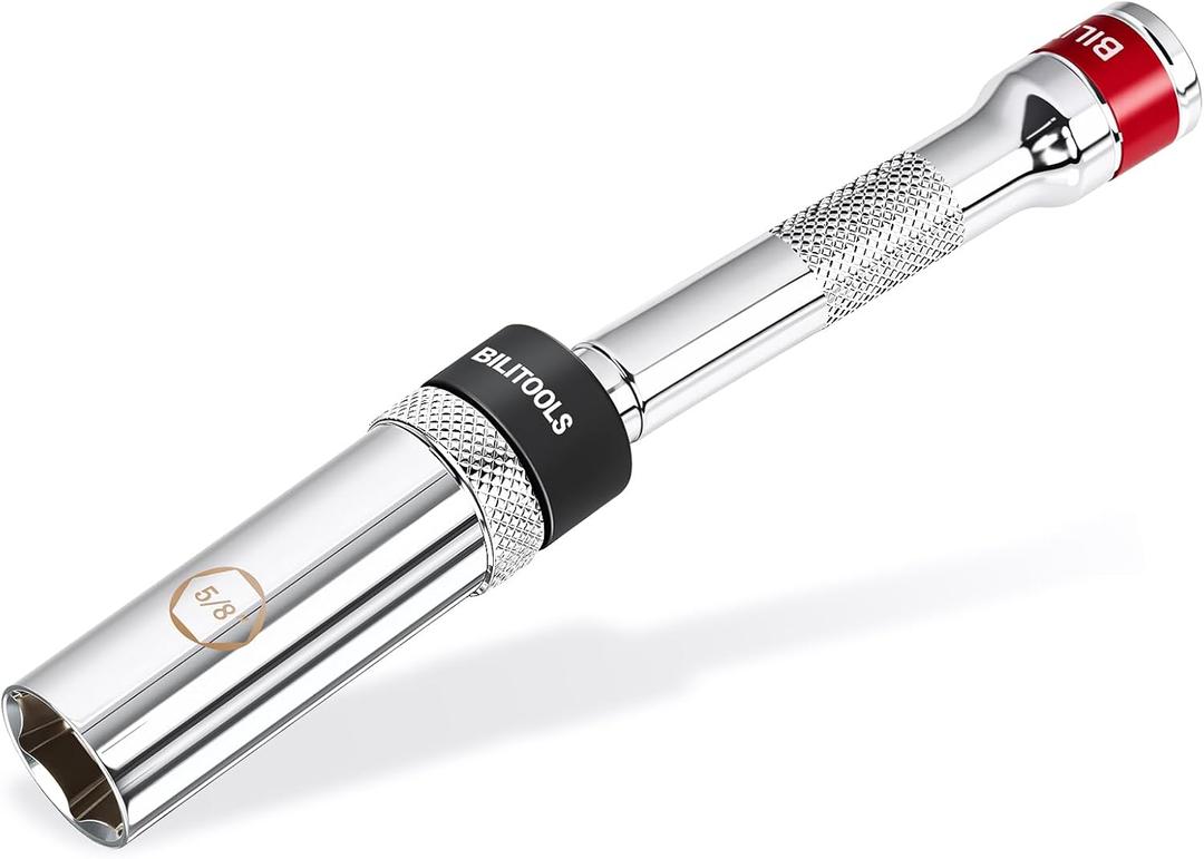 BILITOOLS 5/8-inch Magnetic Spark Plug Socket Swivel Thin Wall Spark Plug Socket 3/8-inch Drive x 6" Total Length with 6-Point, CR-V