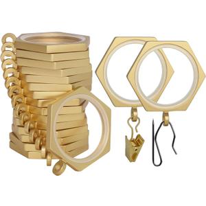 BlastHome Luxury Curtain Rings - Premium Metal with Quiet, Smooth, Removable Nylon Inserts - Pinhooks and Clips Included - 1 1/2" Inside Diameter - 18 Rings for Two Standard Curtains - Brushed Gold
