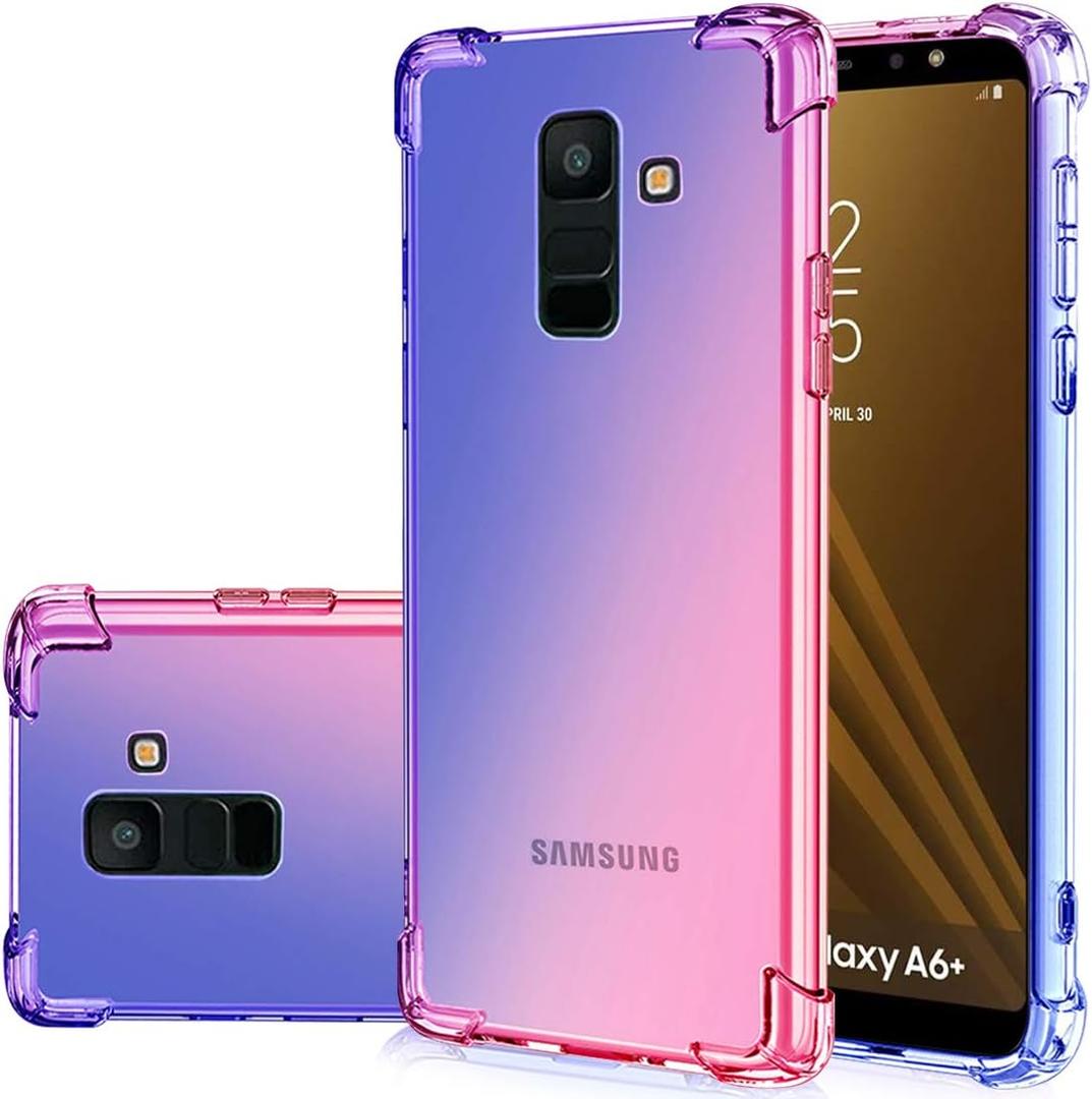 Case for Samsung A6 Plus 2018, Galaxy A6 Plus 2018 Cute Case Girls, Gradient Slim Anti Scratch Soft TPU Phone Cover Shockproof Protective Case for Samsung Galaxy A6 Plus 2018 (Blue/Pink)