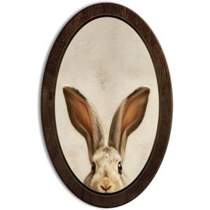 YZSLA Bunny Wall Art Nursery DecorVintage Rustic Farmhouse Neutral Rabbit Animal Oval Wall Art Hanging Decorations for Home Bedroom Kids Nursery Room, 14.56x9.05 Inch