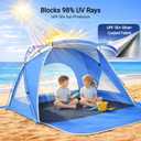 Beach Tent, Portable Sun Shelter for 2 Person with UPF 50+ UV Protection, Easy Setup Waterproof Beach Shade Canopy Cabana for Family Outdoor and Picnics, Fishing with Carrying Bag, Blue, Compact 1-2 Person