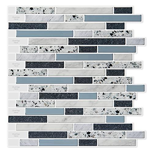 LONGKING 10-Sheet Self-Adhesive Peel and Stick Backsplash for Kitchen, Vinyl Decorative Tiles (Terrazzo)