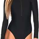 RELLECIGA Women's One Piece Swimsuits Long Sleeve Rash Guard UV Protection Surfing Swimsuit Bathing Suit, Medium