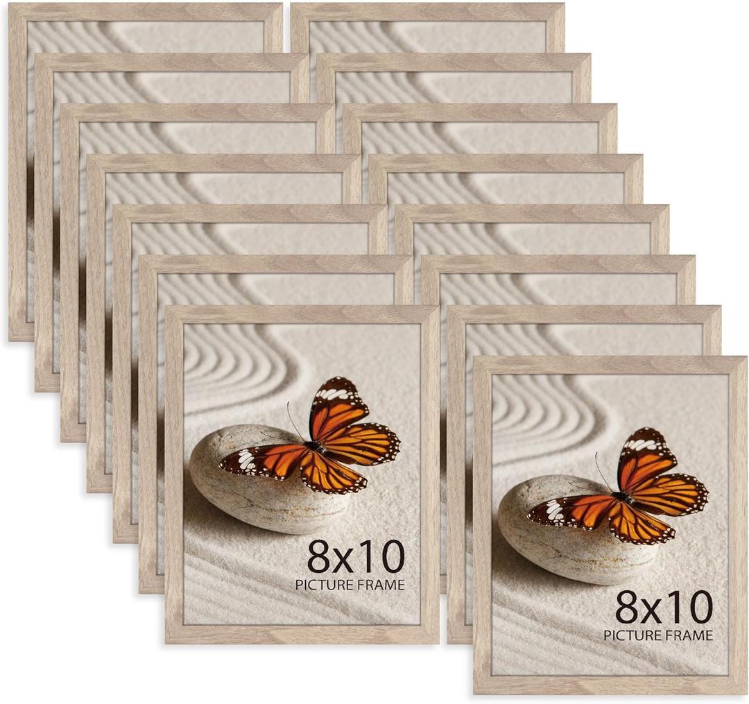 Memory Island 8x10 Photo Frames for Wall and Tabletop Display, 8 by 10 Walnut Wood Grain Picture Frames with HD Plexiglass, Set of 15