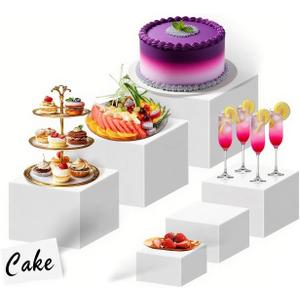 6Pcs Buffet Risers-Dessert Table Display Set- Food Display Risers for Party, White Dessert Stands,Cube Boxes Display Nesting for Buffet Table Catering Dessert (S-5" 6" 6.8" 7" 7.5" 8")