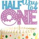 2 x Half Way To One Cake Topper, Doughnut Theme Happy 6 Month/Baby Birthday Cake Decor, Kids Half Year Birthday/Anniversary Party Decorations Supplies