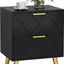 Nightstand with 2 Drawers, Black Bedside Table, Side Table with Gold Legs, Modern Style Night Stand End Table Drawer Dresser for Living Room Bedroom MLBZ09BU