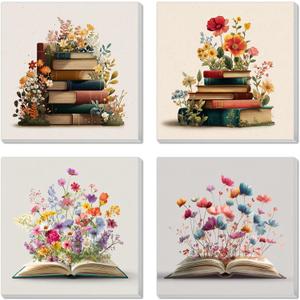 Banket 4 Pack Framed Paint By Numbers Kit for Adults Beginner Book Adult Paint By Number Kits on Canvas Flowers Painting By Numbers for Adults with Frame DIY Painting Kits for Home Wall Art 8x8 Inch
