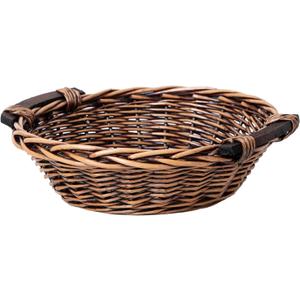 Rattan Bread Basket Round Fruit Baskets Wicker Black and Brown Storage Bowl Set of One