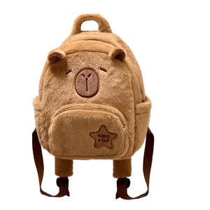 e-super Capybara Furry Backpack for Kids Bookbag Animals Plush Travel Bag Multifunction Shoulder Casual Bag (capybara2)