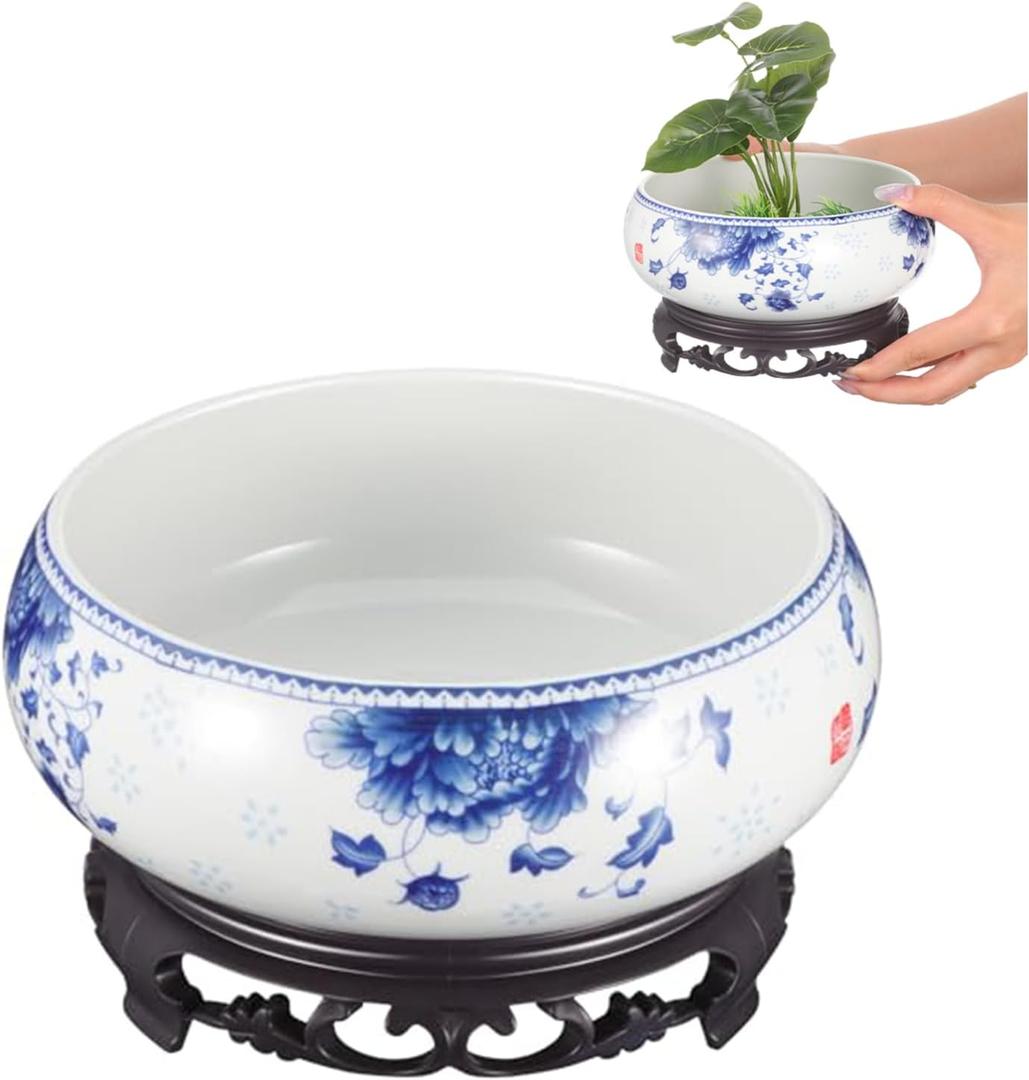 DOITOOL Lotus Bowl Planter Bowl : Water Lily Pots Blue and White Planter Small Lotus Bowls for Planting in Water Indoors for Home Office Garden