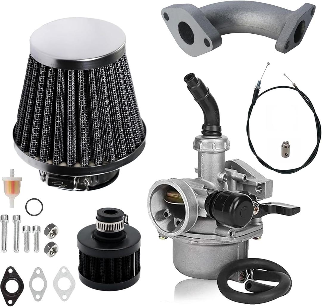 Stage 2 Kit Curved Manifold Racing Performance Slide intake pipe Carb for lifan 79cc 105cc Engine, Phatmoto Gas Bike, Monster Mega Moto MM80, for Coleman B100 Motovox MBX10 Baja DB30 Mini Bike