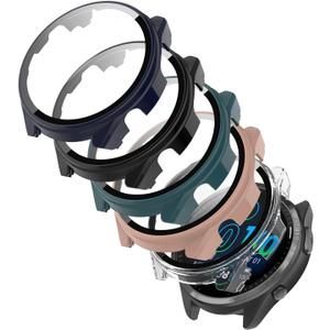 [5-Pack] Case Compatible with Garmin Forerunner 965 with Tempered Glass Screen Protector, Smartwatch Full Protective Hard PC Bumper Case Face Cover for Men Women