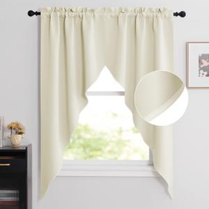 NICETOWN Swag Curtains for Living Room, Room Darkening Kitchen Valances for Sink Over, Farmhouse Short Curtains for Bathroom Casual Weave Curtain Drapes, 2 Panels, W36 x L63, Light Beige