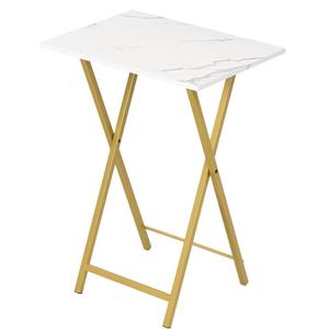 HOOBRO Folding TV Tray Tables, Side Table for Small Space, Industrial Snack Tables for Eating at Couch, Stable Metal Frame, Easy Assembly, Space Saving, Marble and Gold DM25BZ01