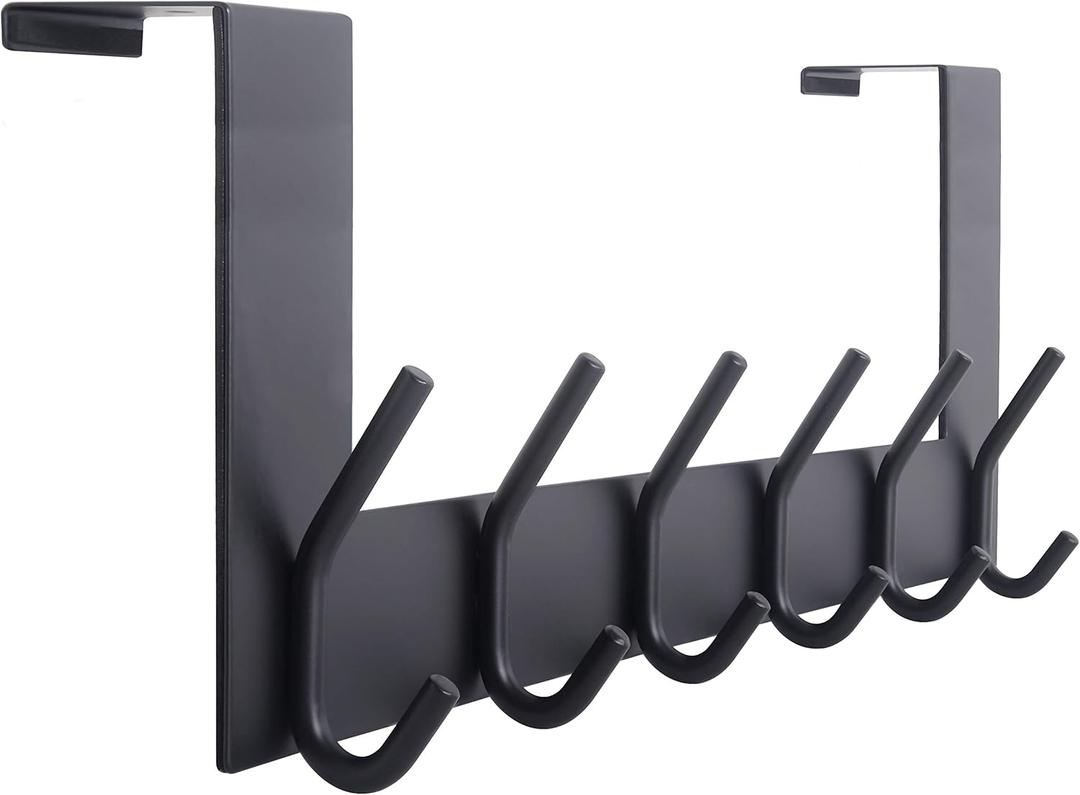 WEBI Over The Door Hooks Door Hanger:Over The Door Towel Rack with 6 Coat Hooks for Hanging,Towel Hanger Door Coat Hanger Door Coat Rack for Towels,Jacket,Clothes,Back of Bathroom,Black (1 Pack)