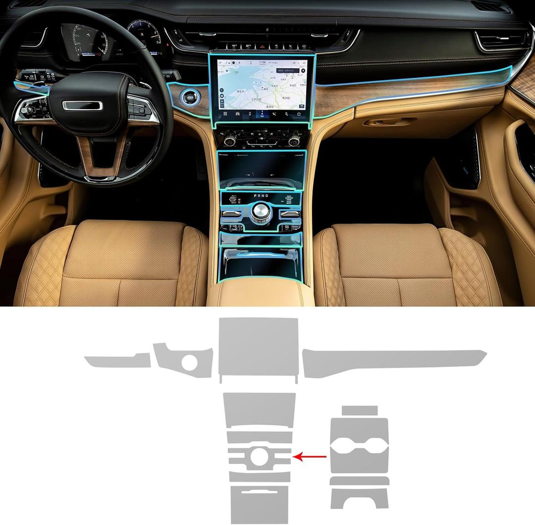 for Jeep Grand Cherokee 2021-2024 PPF Precut 8.5Mil Car Paint Protective Film TPU HD Film Scratch Protector Interior Accessories (Central Control Two Button)