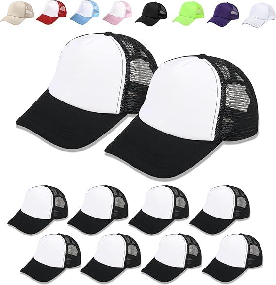 OKBA 10 Pack Sublimation Blank Baseball Cap Adjustable Hat Polyester Mesh Trucker Hats for Men and Women (US, Alpha, One Size, 3X-Large, Standard, Black and White hat *10PCS)