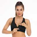 WANAYOU Sports Bras for Women Racerback Wireless Seamless Front Zipper Closure Workout Bra (L:Fit 34C,34,34D,34DD,36B,36C,38A,38B, 3 Pack Black)