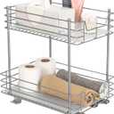 Household Essentials Glidez Steel Pull-Out/Slide-Out Storage Organizer with Plastic Liners for Under Cabinet or Wire Shelf Use - 2-Tier Design - Fits Standard Size Cabinet or Shelf, Brushed Silver