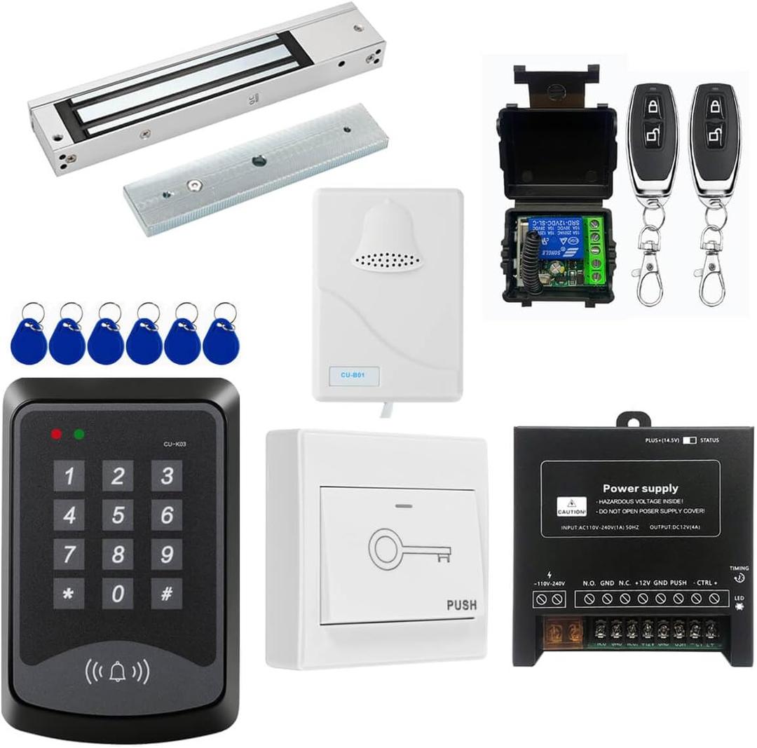 Door Access Control System RFID Keypad 600lb Electric Magnetic Door Lock Kit with Exit Button Doorbell Chime Remote Control