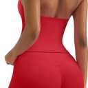 OMKAGI 2 Piece Workout Sets for Women Halter Sports Bra Tank Gym Biker Shorts Outfits (Small, Red)