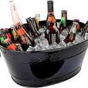 BREKX Colt Black Galvanized Beverage Tub with Handles, 16-Bottle Metal Bucket Ice Cooler to Chill Drinks, Oval Metal Basket for Drinks or Storage Bin - 15 Quarts (4 Gallon)