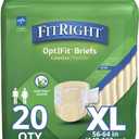 FitRight Adult Diapers, Ultra Heavy Absorbency, XL (Waist Size 56in-64in), 80 Count, OptiFit Incontinence Briefs for Men and Women, Disposable, Moisture-Wicking, Leak Protection,