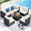 YITAHOME 7 Pieces Patio Furniture, Sectional Sofa PE Rattan Wicker Conversation Set Outside Couch with Table and Cushions for Porch Garden Backyard Balcony (Beige+black)