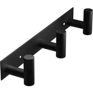 VAEHOLD Black Hat and Coat Wall Mount Rack - 3 Hooks for Robes, Bags, Keys, and Towels - Bathroom Towel Hanger Organizer (1 Pack)