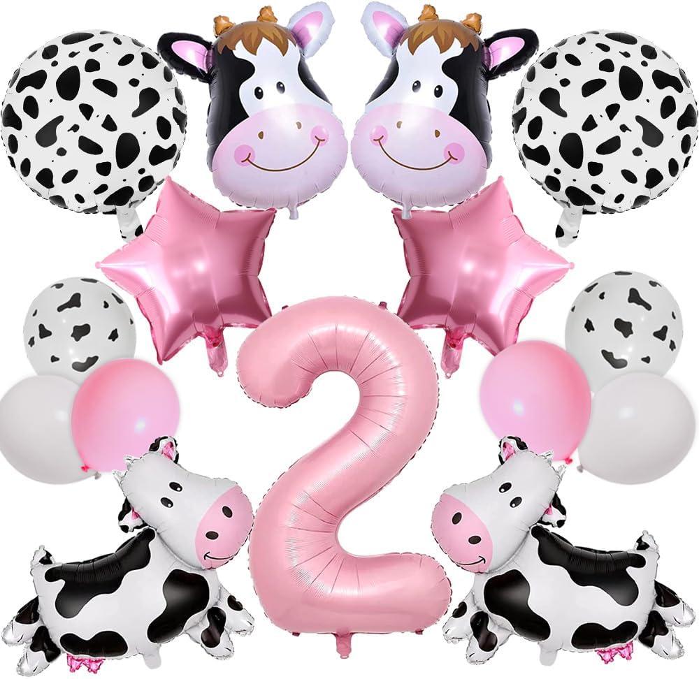 Cow Balloons, Holy Cow Im Two Birthday Decorations Girl Cow Print Balloons 2nd Birthday Party for Cow Farm Animal Theme Cowgirl First Birthday Party Supplies