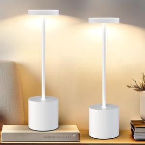 White Cordless Table Lamp Set of 2, 5000mAh Rechargeable Lamp with Touch Control & Stepless Dimming, 3 Light Modes, IP54 Waterproof Portable Light for Dining Table, Patio, Bedroom, Power Outage