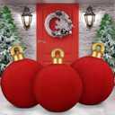 Jetec 3 Pcs 32 Inch Giant Velvet Christmas Inflatable Balls Ornament Flocked Xmas PVC Inflatable Flocked Ball Ornaments for Christmas Holiday Outdoor Blow up Yard Decor (Red)