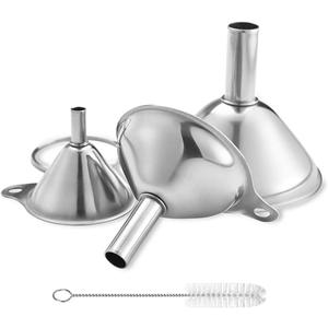 Metal Stainless Steel Funnel, Large Medium Small Funnel Set of 3, Food Grade Mini Kitchen Funnels for Transferring Essential Oils, Liquid, Fluid, Small Funnels for Filling Bottles Flask Cooking