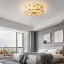 MIXL- Brass Flush Mount Ceiling Light, Flower Shaped 3-Light LED Ceiling Lamp, Frosted Glass Shade Modern Light, Close to Ceiling Light Decorative for Bedroom Living Room(13.77" W), Small