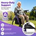 Rollator Walker with Seat, Foldable Lightweight Walkers for Seniors 4 Wheel Heavy-Duty Bariatric Rolling Walker 8'' Big Wheels Locking Brakes All Terrain Adjustable Handles 350 lb Capacity, Purple