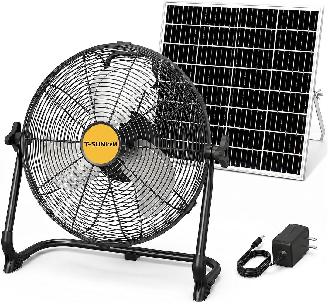 T-SUNiceM 12" Portable Battery Operated Solar Fan for Outdoor | 13200mAh Rechargeable Battery,15W Brushless Motor ,360 Tilt Design,USB/Type-C Output,for Camping, RV Trips,Patio,