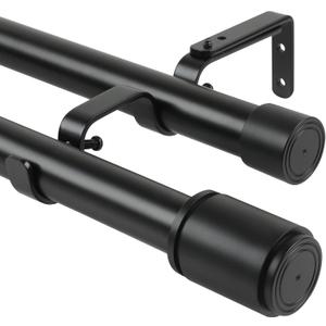 1 Inch Double Curtain Rod 30 to 124 Inch Heavy Duty Double Curtain Rods for Windows Adjustable Telescoping Double Curtain Pole for Bedroom Kitchen Office Living Room (Black)