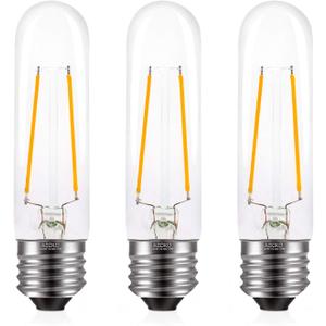 T10 Edison LED Tube Bulbs - Warm White, 2700K, Dimmable - Vintage Style, 4W Equivalent to 40W Incandescent, E26 Base, 3 Pack for Pendant Lights & Desk Lamps