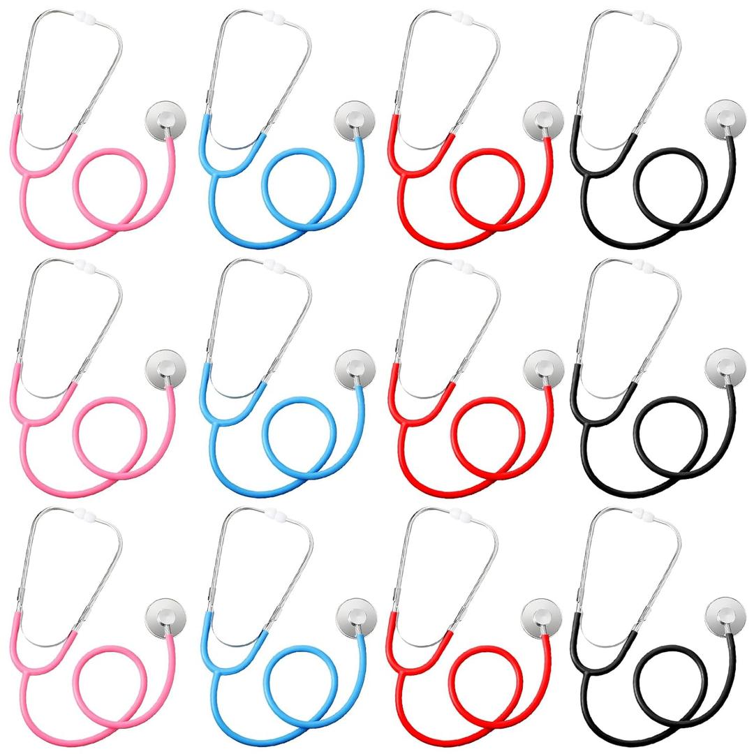 Hanaive 12 Pcs Kids Stethoscope Toys Bulk Stethoscopes for Children Girl Boy Doctor Nurse Party Halloween Costume Role Cosplay Pretend Game Accessories, 4 Colors