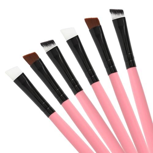 Urtlia Angled Fine Eyeliner Brush， Professional Precision Thin Point Liner Makeup Brushes Set Eye Makeup Tool-Pink (6Pcs)