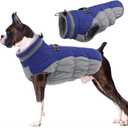 Lelepet Dog Coat Warm Dog Winter Coat Waterproof Dogs Jacket with Harness Built in Reflective Pet Fleece Vest Zip-Up Cold Weather Coats for Large Dogs Turtleneck & Windproof Coats Boston Terrier Blue