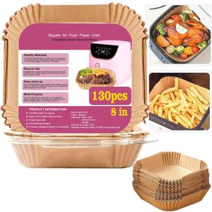Air Fryer Liners for Pink Air Fryer, Paper Liners Disposable for Paris Hilton air fryer, White Air Fryer, Beelicious Air Fryer, 8 Inch 130PCs Square Food Grade Parchment Paper